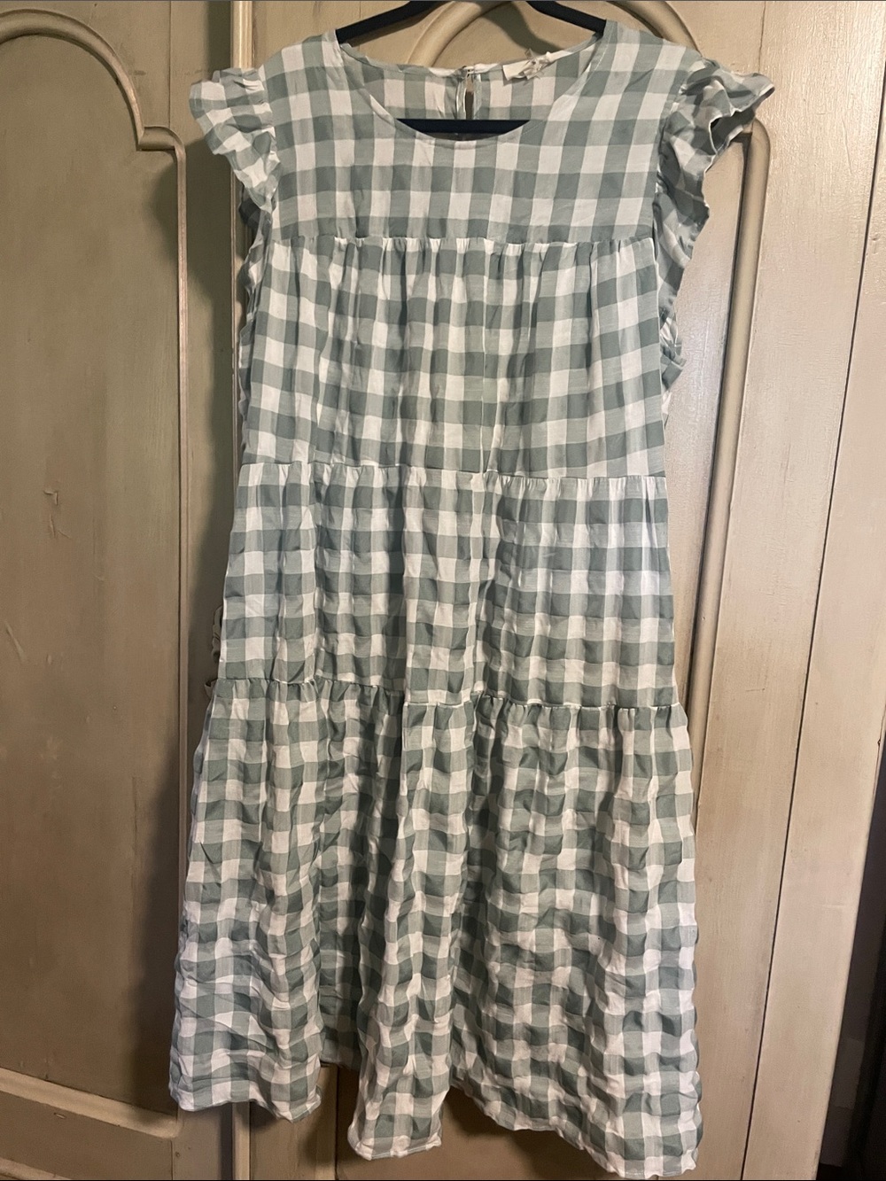 entro Green and White Gingham Tiered Sundress